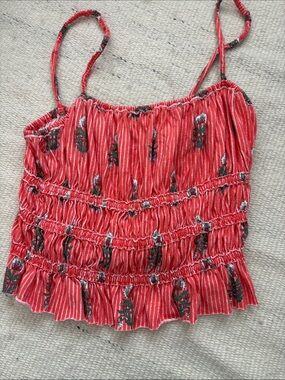 We The Free Red Striped Floral Smocked Camisole